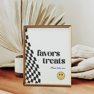 Cool One Boy's Chequered Retro Favour Sign