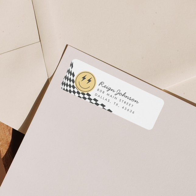 Cool One Boy's Chequered Retro Return Address Label (Creator Uploaded)