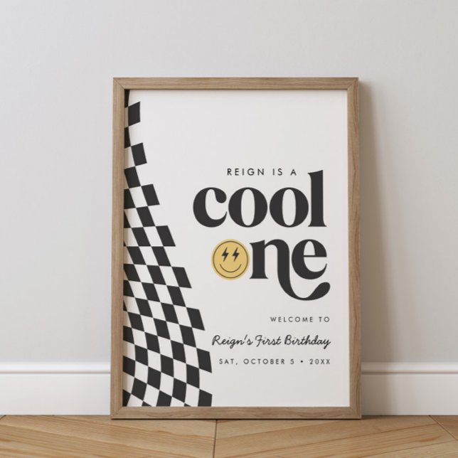 Cool One Boy's First Birthday Chequered Retro Poster (Creator Uploaded)