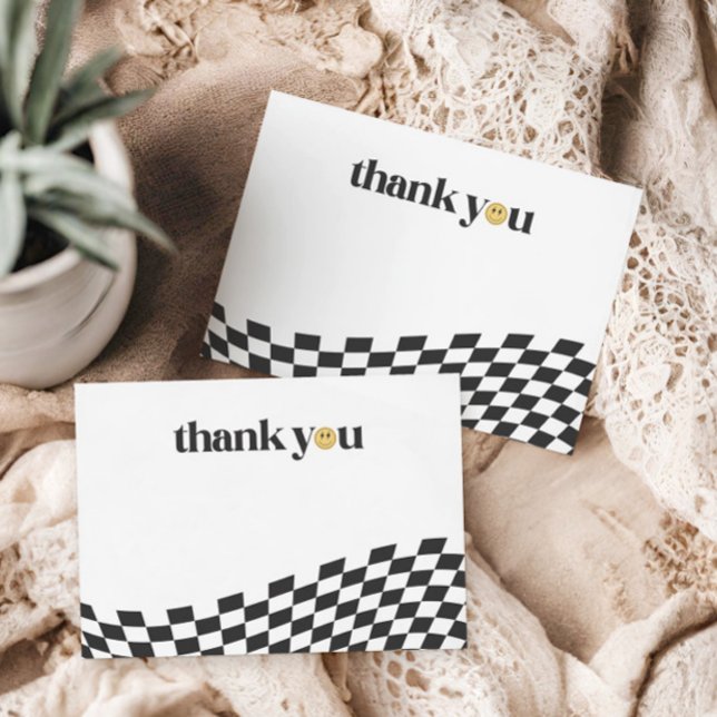 Cool One Boy's First Birthday Chequered Retro Thank You Card (Creator Uploaded)