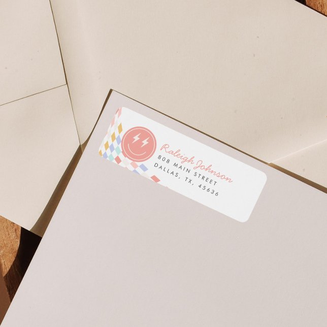 Cool One Girl's Chequered Retro Return Address Label (Creator Uploaded)