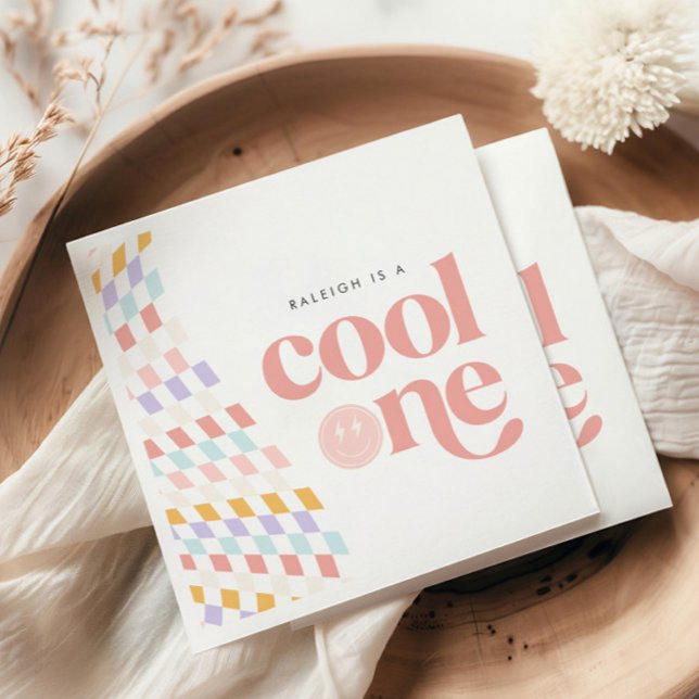 Cool One Groovy Girl's Chequered Retro Napkin (Creator Uploaded)