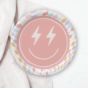 Cool One Groovy Girl's Chequered Retro Paper Plate