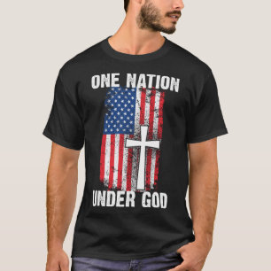 Cool One Nation Under God Funny USA Flag Cross Pat T-Shirt