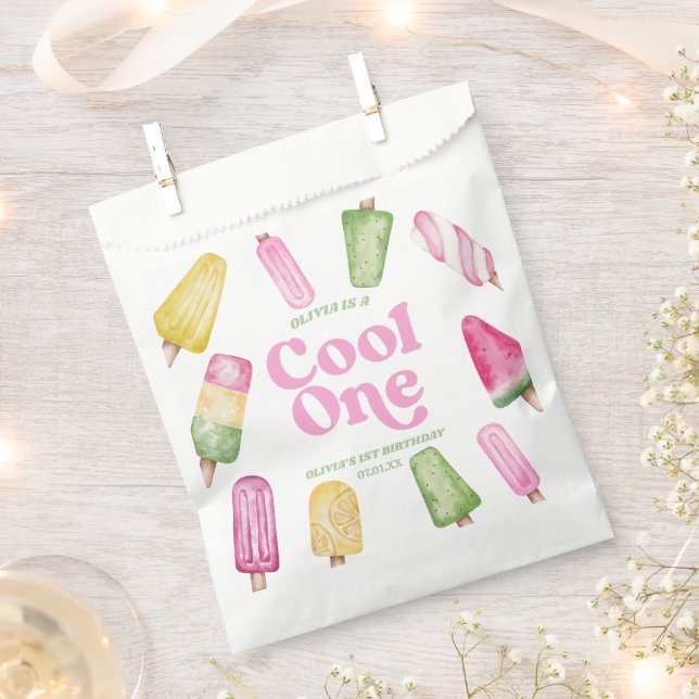 Cool One Pink Retro Popsicle 1st Birthday Party Favour Bag (Clipped)