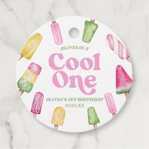 Cool One Pink Retro Popsicle 1st Birthday Party Favour Tags