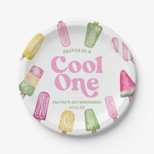 Cool One Pink Retro Popsicle 1st Birthday Party Paper Plate