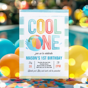 Cool One Pool Party Beach 1st Birthday Party  Invitation