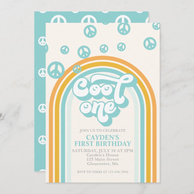 Cool One Retro Boy First Birthday Invitation (Front/Back)