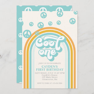 Cool One Retro Boy First Birthday Invitation