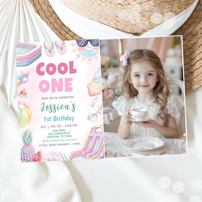 Cool One - Summer Girl 1st Birthday Party Photo Invitation (Creator Uploaded)