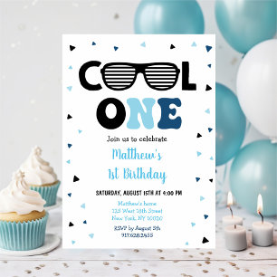 Cool One Sunglasses Boy First Birthday Invitation