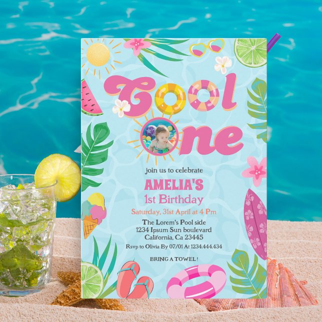 Cool one tropical pool summer 1st Birthday Invitation (Creator Uploaded)