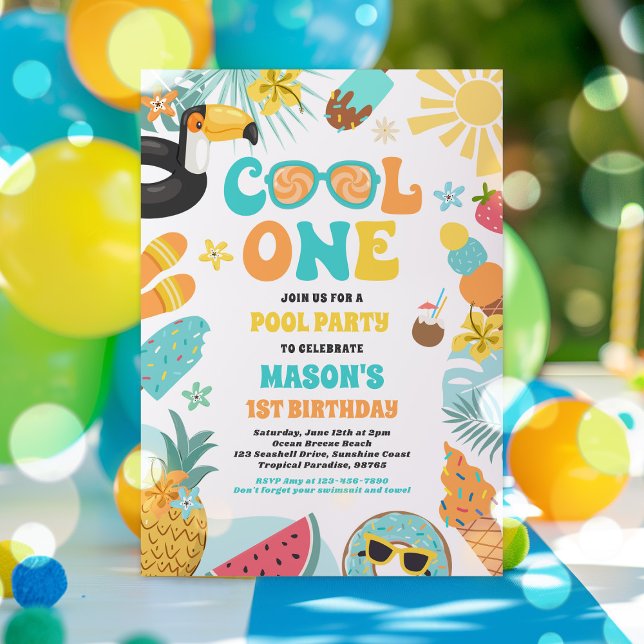 Cool One Tropical Summer Beach 1st Birthday Party Invitation (Creator Uploaded)