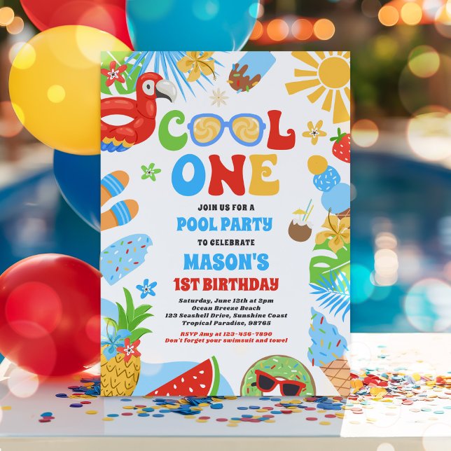 Cool One Tropical Summer Beach 1st Birthday Party Invitation (Creator Uploaded)