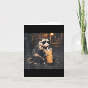 Cool opossum drinking iced coffee funny animal mem card