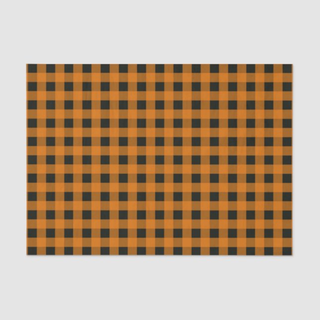 Cool Orange and Black Gingham Checked Pattern Tissue Paper (Front)