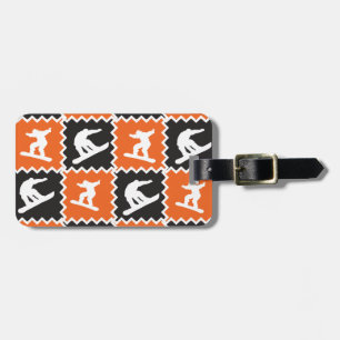 Cool Orange and Black Snowboarding Pattern Luggage Tag