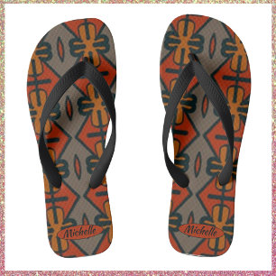 Cool Orange and Gold Tribal Design Thongs