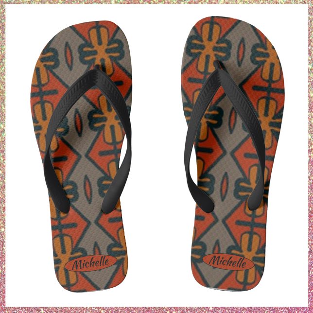 Cool Orange and Gold Tribal Design Thongs (Creator Uploaded)