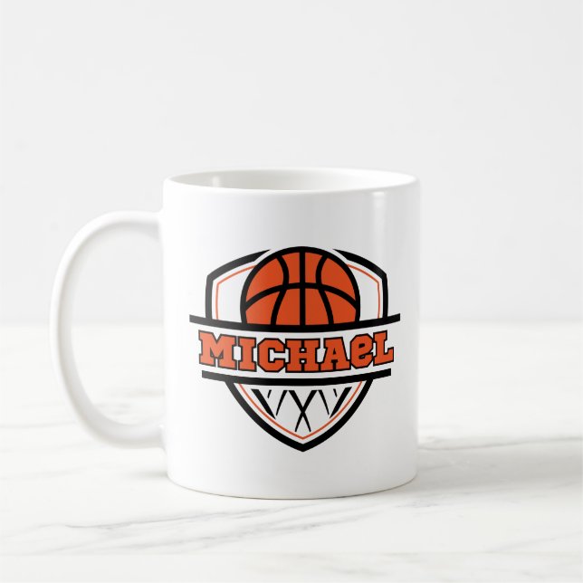Cool Orange Black Basketball Sports Coffee Mug (Left)