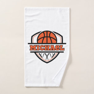 Cool Orange Black Basketball Sports Hand Towel