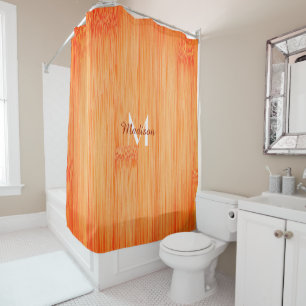 Cool orange burnt bamboo wood print Monogram Shower Curtain