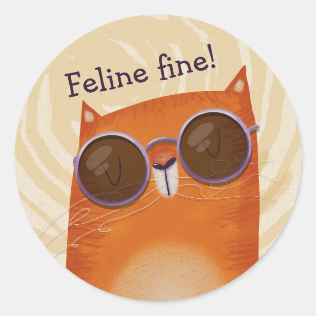 Cool Orange Cat Classic Round Sticker (Front)