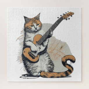 Cool Orange Cat Jamming on the Guitar Jigsaw Puzzle