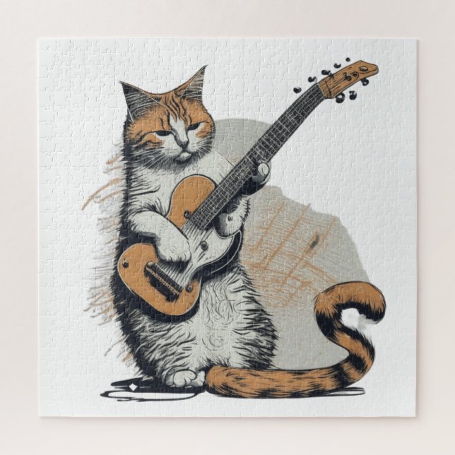 Cool Orange Cat Jamming on the Guitar  Jigsaw Puzzle (Vertical)