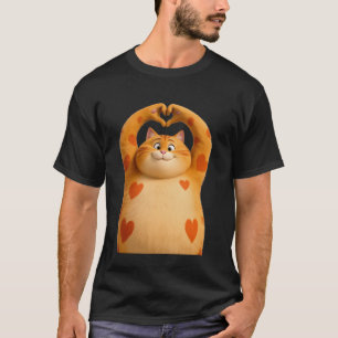 Cool Orange Cat Red Heart Glasses Happy Valentines T-Shirt
