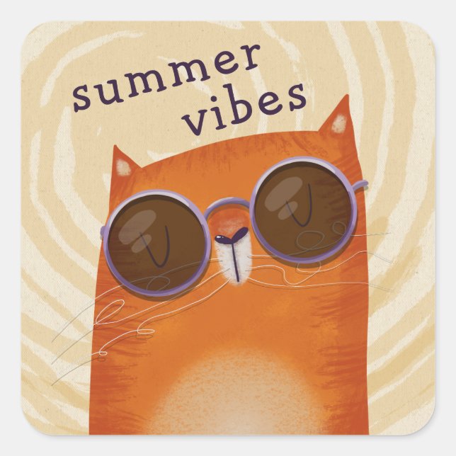 Cool Orange Cat Square Sticker (Front)
