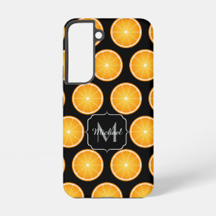 Cool Orange fruit slices pattern black Monogram Samsung Galaxy Case