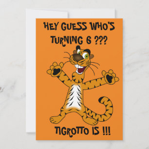 Cool Orange Green Hey Guess Tigrotto Kids Birthday Invitation