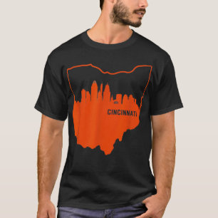 Cool Orange Ohio State Outline Cincinnati City Sky T-Shirt