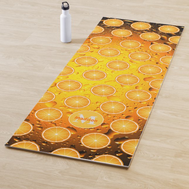 Cool Orange slices pattern water drops Monogram Yoga Mat (In Situ)
