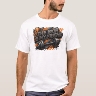 Cool Orange THE IRON IS MY FRIEND Text Design T-Shirt