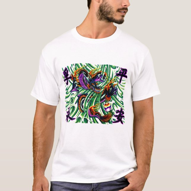 Cool oriental black Dragon Tattpp T-Shirt (Front)