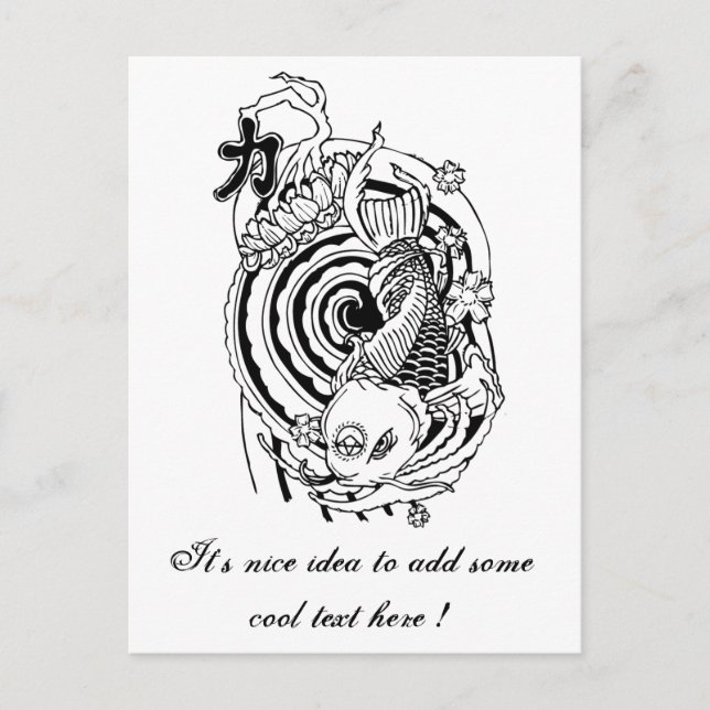 Cool Oriental Black White Koi Fish tattoo Postcard (Front)