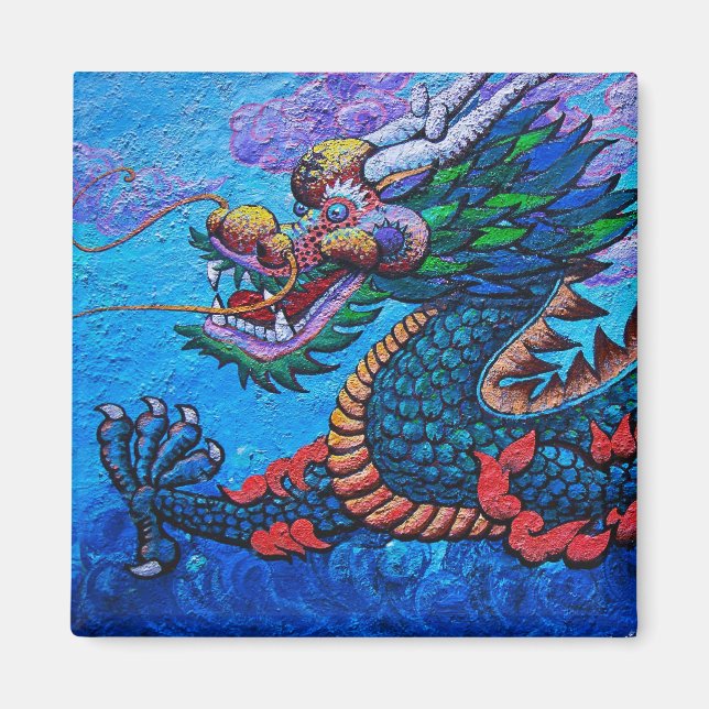Cool oriental chinese oil colourful dragon paint magnet (Front)