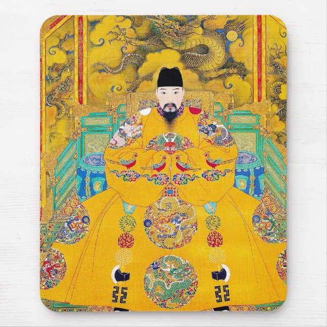Cool oriental classic chinese woodcut emperor art mouse pad (Front)
