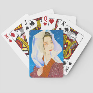 Cool oriental classic japanese lady with tissue playing cards