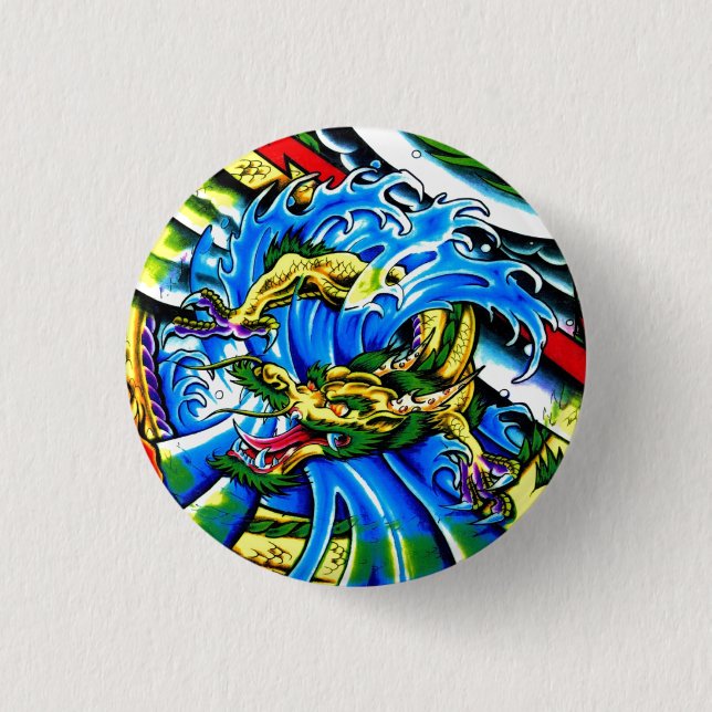 Cool Oriental Dragon tattoo 3 Cm Round Badge (Front)