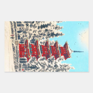 Cool oriental japanese clasic ancient shrine art rectangular sticker