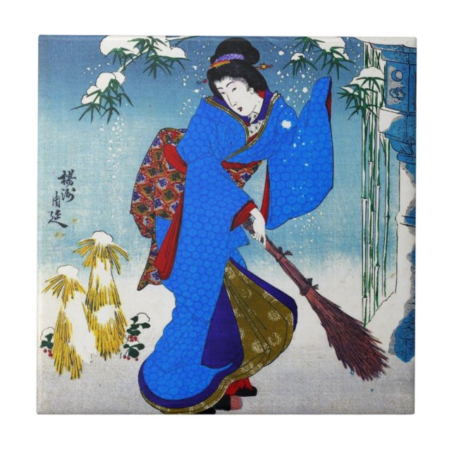 Cool oriental japanese classic geisha lady art ceramic tile (Front)