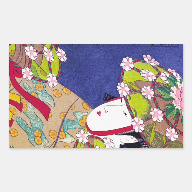 Cool oriental japanese classic geisha lady art rectangular sticker (Front)