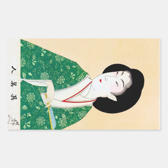 Cool oriental japanese classic geisha lady art rectangular sticker (Front)