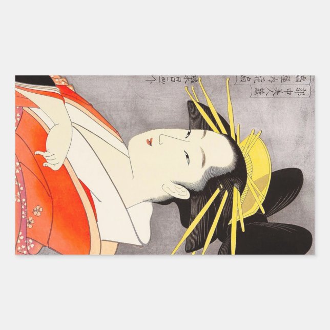 Cool oriental japanese classic geisha lady art rectangular sticker (Front)