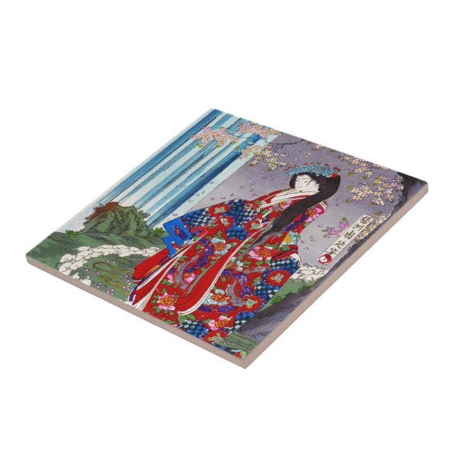 Cool oriental japanese classic geisha lady art tile (Side)