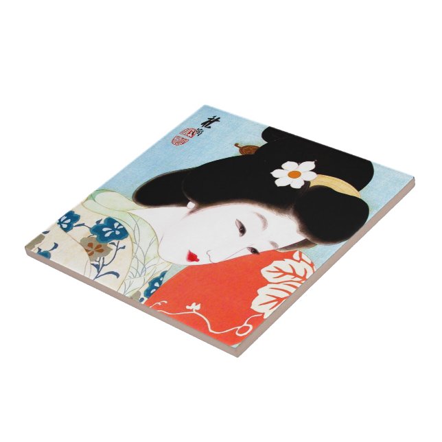 Cool oriental japanese classic geisha lady art tile (Side)